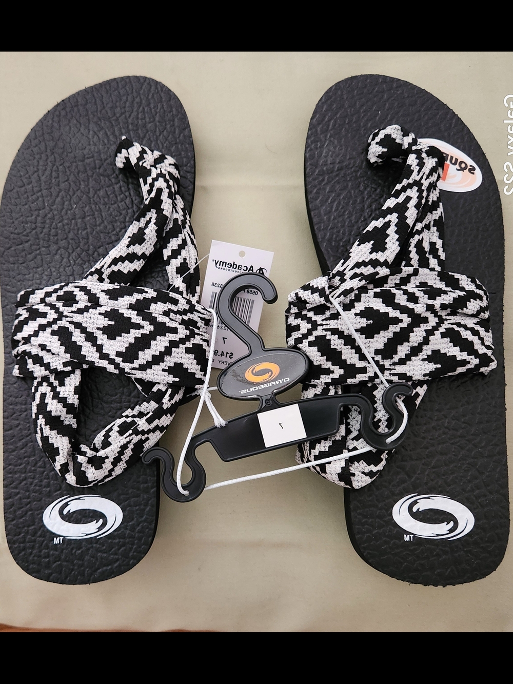 Academy Sports Black & White Geometric Strap Flip Flops